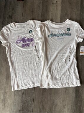 (2) Aeropostale White Tees with Preppy Appliqué, Classic Y2K style, NWT, small